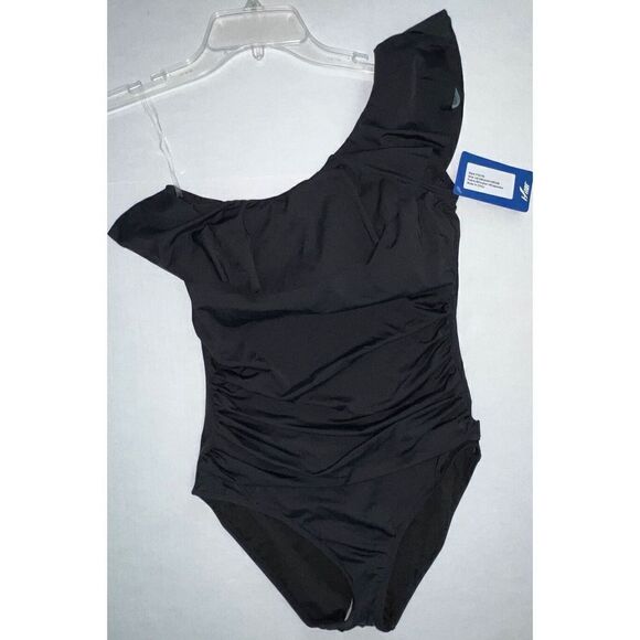 Hilor Womens Sz 6 1-Piece Swimsuit One Shoulder Swimwear Black NWT - Picture 6 of 13